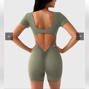 Workout Jumpsuits Shorts Sleeve, One Piece Bodycon Scrunch Butt size s
